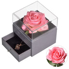Eternal Rose Jewelry Box Preserved Flower Ring Storage Case with Necklace Forever Love Birthday Anniversary Gift for Girls Women