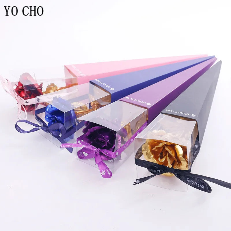 Eternal Rose Colorful Galaxy Artificial Flowers 24K Gold Foil Flower Love Base Flare box for Girlfriend Valentine's Day Gift