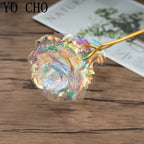 Galaxy Rose Eternal 24K Gold Flower Foil Plastic Artificial Roses Valentines Day Gift Beauty Golden Flowers for Wedding Decor