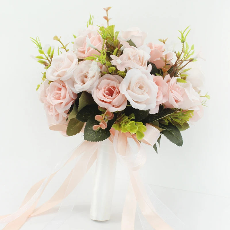 Ramo Nupcial Premium de Rosas de Seda — 16 Estilos, Boda y Damas de Honor