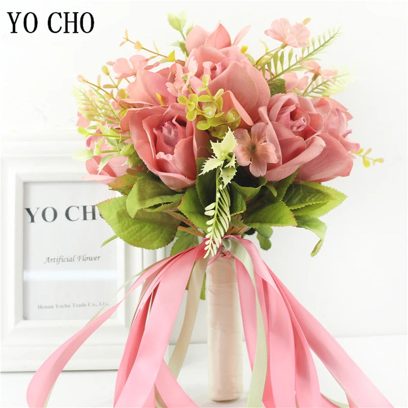 Ramo Nupcial Premium de Rosas de Seda — 16 Estilos, Boda y Damas de Honor