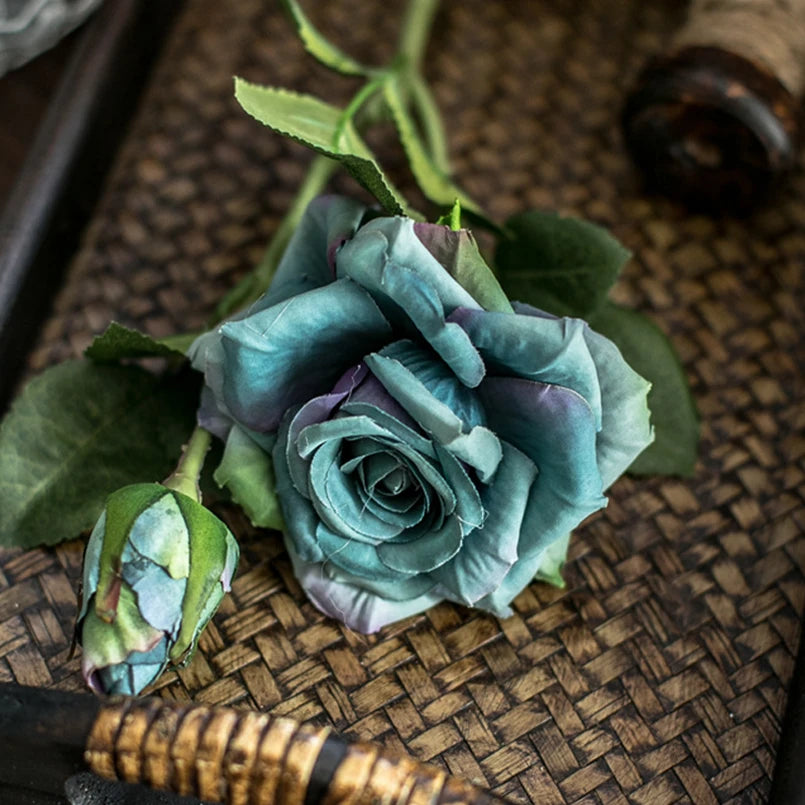 Rama Grande de Rosa de Seda — Estilo Otoño Retro, 9 Colores, Hogar y Navidad