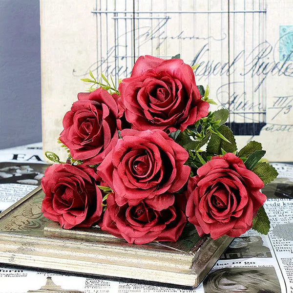 YO CHO Artificial Silk Rose Flower  6 Heads  Home Decoration  Wedding Party Aritificial Rose Flower