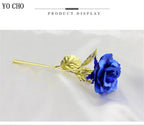 Galaxy Rose Eternal 24K Gold Flower Foil Plastic Artificial Roses Valentines Day Gift Beauty Golden Flowers for Wedding Decor