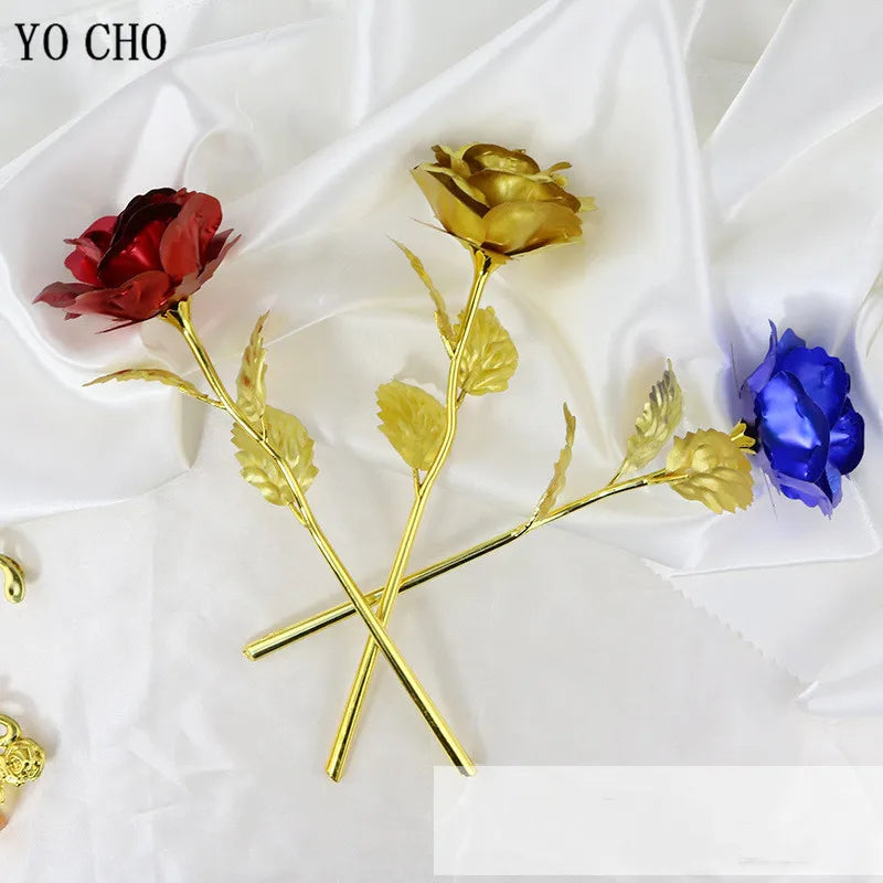 Eternal Rose Colorful Galaxy Artificial Flowers 24K Gold Foil Flower Love Base Flare box for Girlfriend Valentine's Day Gift
