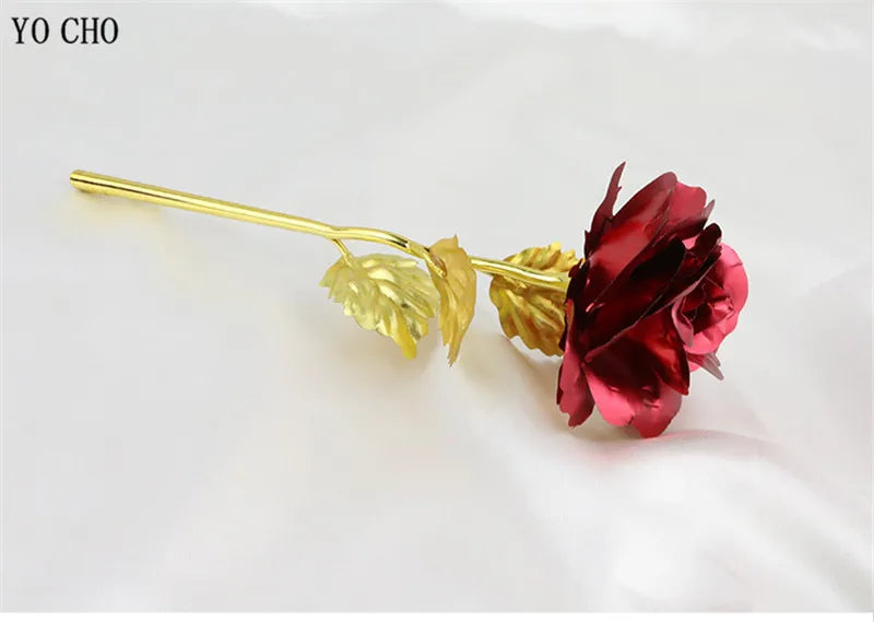 Galaxy Rose Eternal 24K Gold Flower Foil Plastic Artificial Roses Valentines Day Gift Beauty Golden Flowers for Wedding Decor