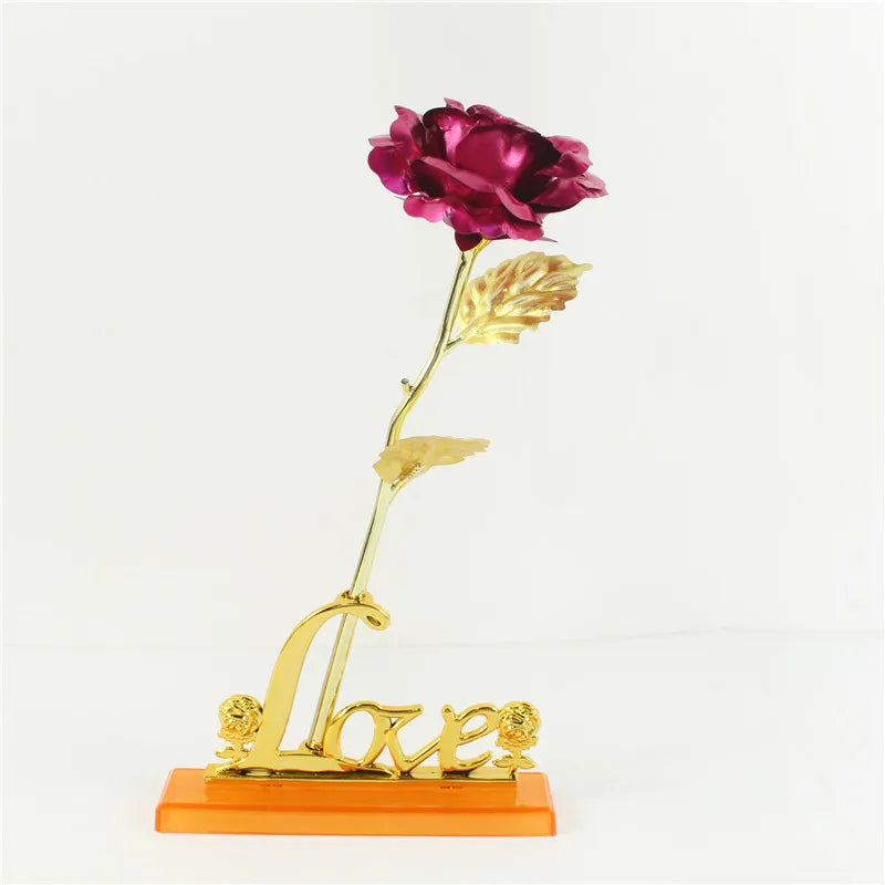 Galaxy Rose Eternal 24K Gold Flower Foil Plastic Artificial Roses Valentines Day Gift Beauty Golden Flowers for Wedding Decor
