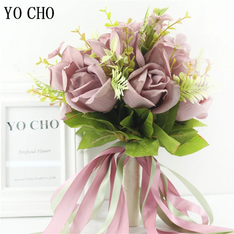 Ramo Nupcial Premium de Rosas de Seda — 16 Estilos, Boda y Damas de Honor