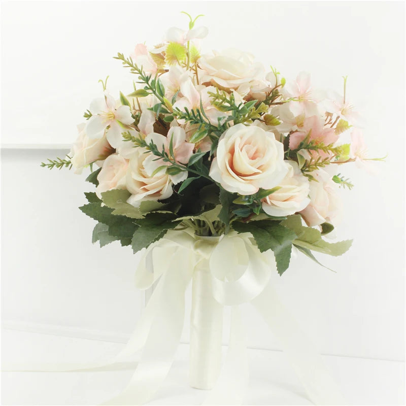 Ramo Nupcial Premium de Rosas de Seda — 16 Estilos, Boda y Damas de Honor