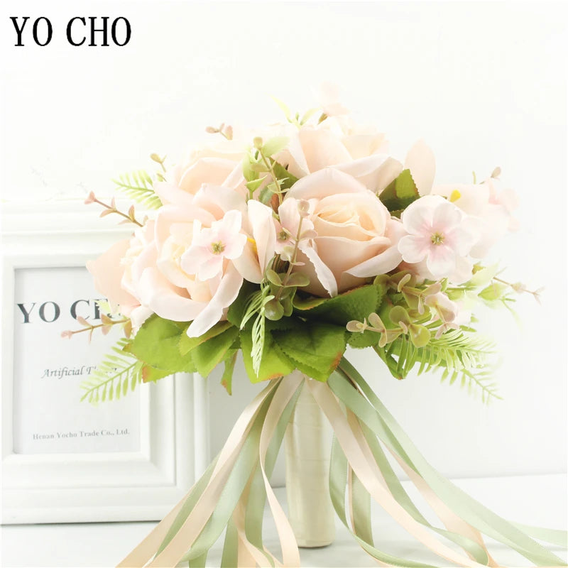 Ramo Nupcial Premium de Rosas de Seda — 16 Estilos, Boda y Damas de Honor