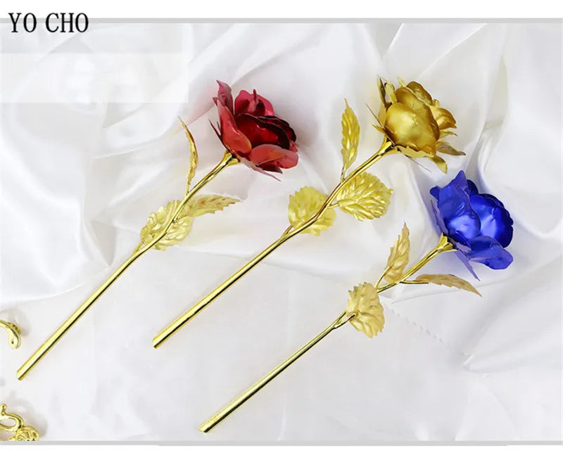 Galaxy Rose Eternal 24K Gold Flower Foil Plastic Artificial Roses Valentines Day Gift Beauty Golden Flowers for Wedding Decor
