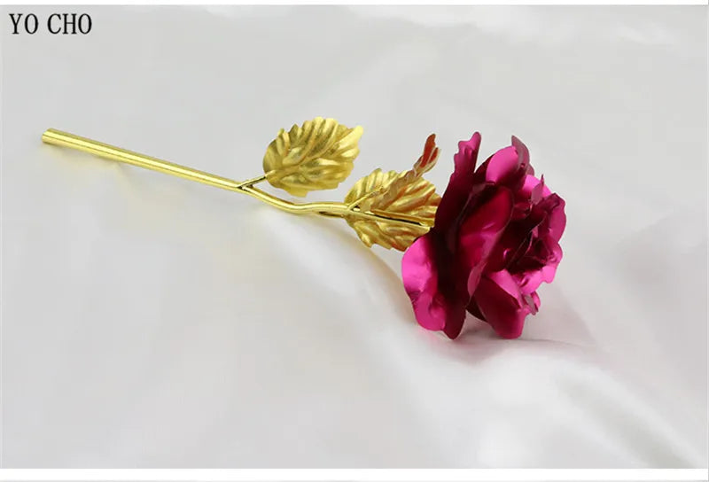 Galaxy Rose Eternal 24K Gold Flower Foil Plastic Artificial Roses Valentines Day Gift Beauty Golden Flowers for Wedding Decor