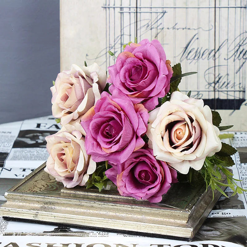 YO CHO Artificial Silk Rose Flower  6 Heads  Home Decoration  Wedding Party Aritificial Rose Flower