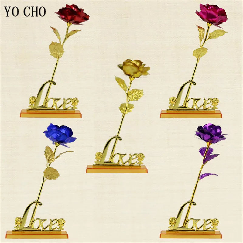Eternal Rose Colorful Galaxy Artificial Flowers 24K Gold Foil Flower Love Base Flare box for Girlfriend Valentine's Day Gift