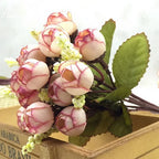 Mini Ramo de Capullos de Rosa — 15 Cabezas de Seda, 7 Colores, Novia y Hogar