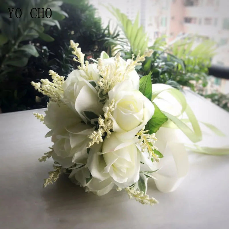 Ramo Nupcial Premium de Rosas de Seda — 16 Estilos, Boda y Damas de Honor