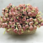 Mini Ramo de Capullos de Rosa — 15 Cabezas de Seda, 7 Colores, Novia y Hogar