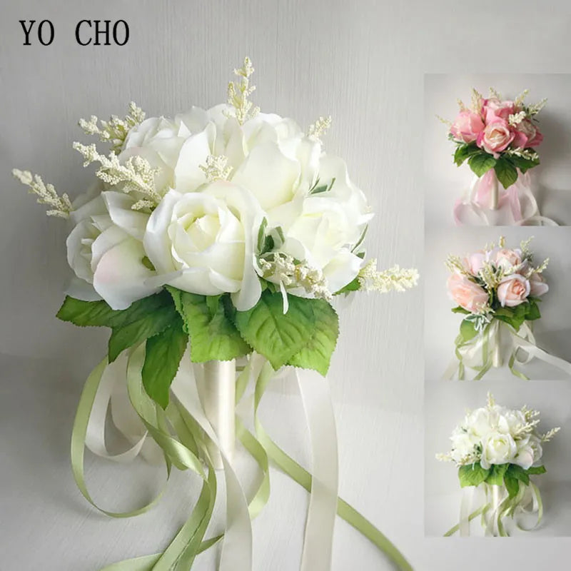 Ramo Nupcial Premium de Rosas de Seda — 16 Estilos, Boda y Damas de Honor