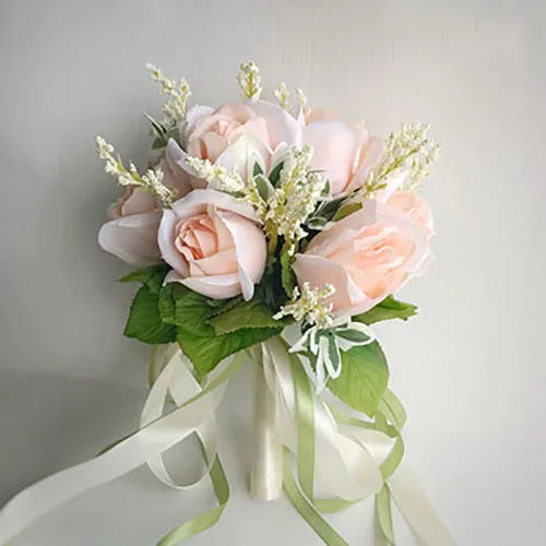 Ramo Nupcial Premium de Rosas de Seda — 16 Estilos, Boda y Damas de Honor