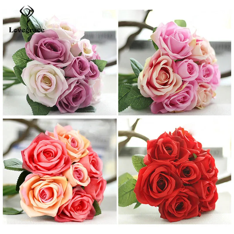 Ramo Nupcial de Rosas de Seda — 16 Colores, Boda y Damas de Honor