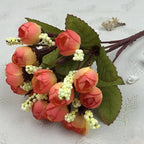 Mini Ramo de Capullos de Rosa — 15 Cabezas de Seda, 7 Colores, Novia y Hogar