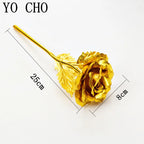 Galaxy Rose Eternal 24K Gold Flower Foil Plastic Artificial Roses Valentines Day Gift Beauty Golden Flowers for Wedding Decor