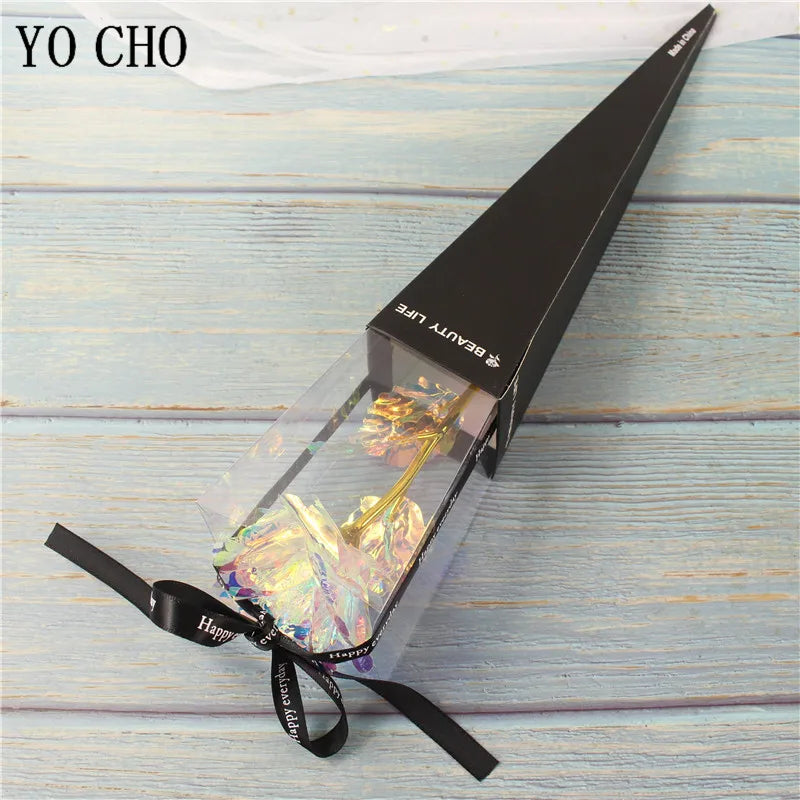 Eternal Rose Colorful Galaxy Artificial Flowers 24K Gold Foil Flower Love Base Flare box for Girlfriend Valentine's Day Gift