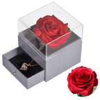Eternal Rose Jewelry Box Preserved Flower Ring Storage Case with Necklace Forever Love Birthday Anniversary Gift for Girls Women