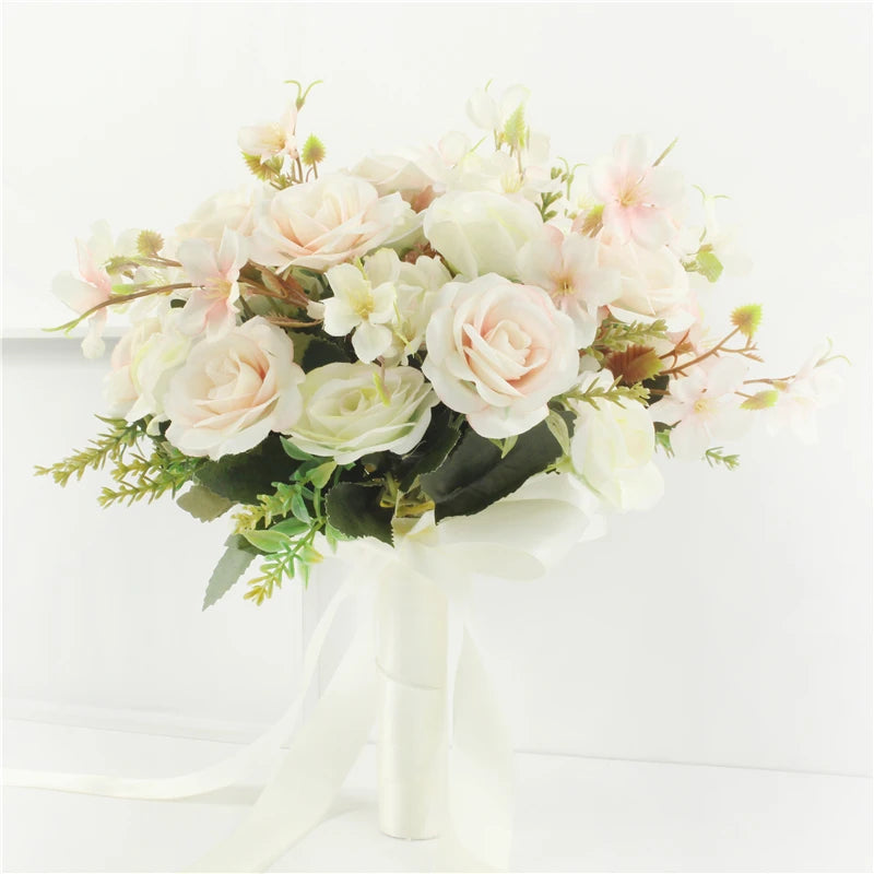 Ramo Nupcial Premium de Rosas de Seda — 16 Estilos, Boda y Damas de Honor