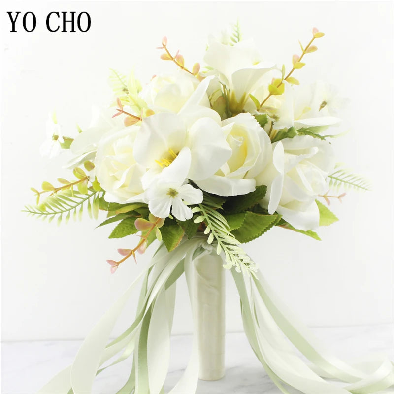 Ramo Nupcial Premium de Rosas de Seda — 16 Estilos, Boda y Damas de Honor