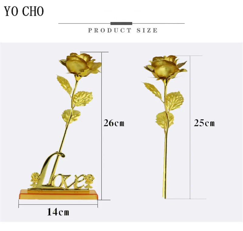 Galaxy Rose Eternal 24K Gold Flower Foil Plastic Artificial Roses Valentines Day Gift Beauty Golden Flowers for Wedding Decor