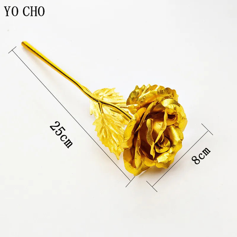 Galaxy Rose Eternal 24K Gold Flower Foil Plastic Artificial Roses Valentines Day Gift Beauty Golden Flowers for Wedding Decor