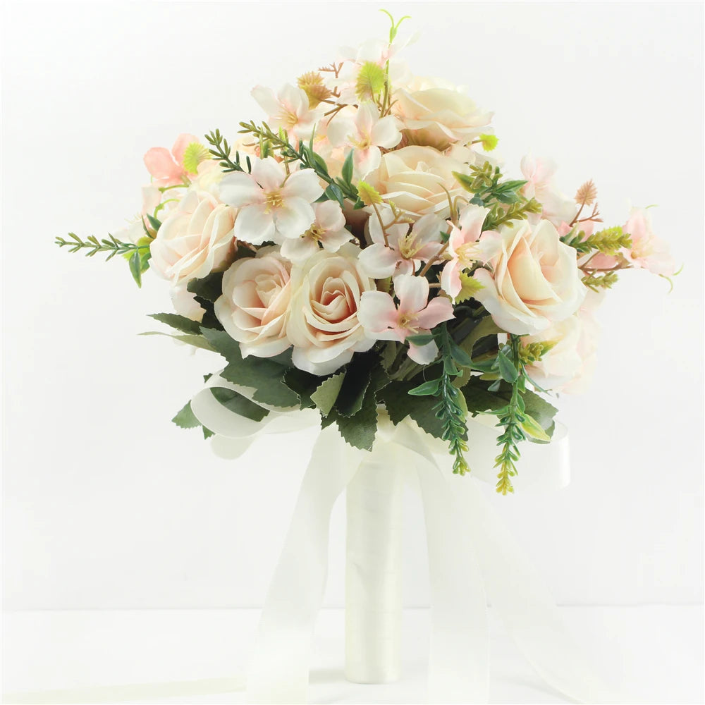 Ramo Nupcial Premium de Rosas de Seda — 16 Estilos, Boda y Damas de Honor