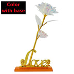 Rosa Bañada en Oro 24K — Rosa Dorada Eterna, Set con Base, 12 Colores, San Valentín
