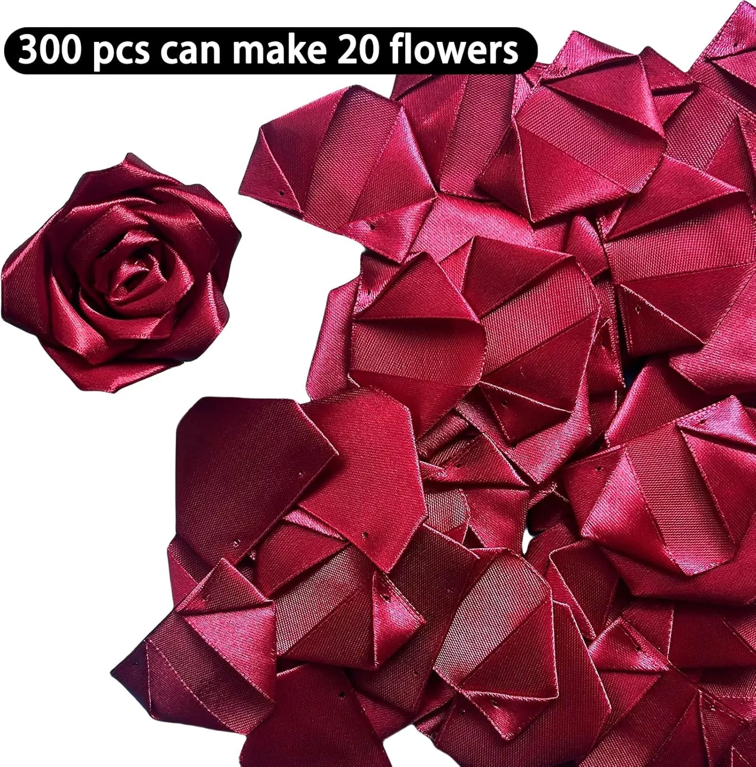 Yannew 300pcs Premade Handcrafted Silk Rose Petals for DIY Eternal Rose Flowers Bouquets with Stem Leaf Birthday Gifts for Women