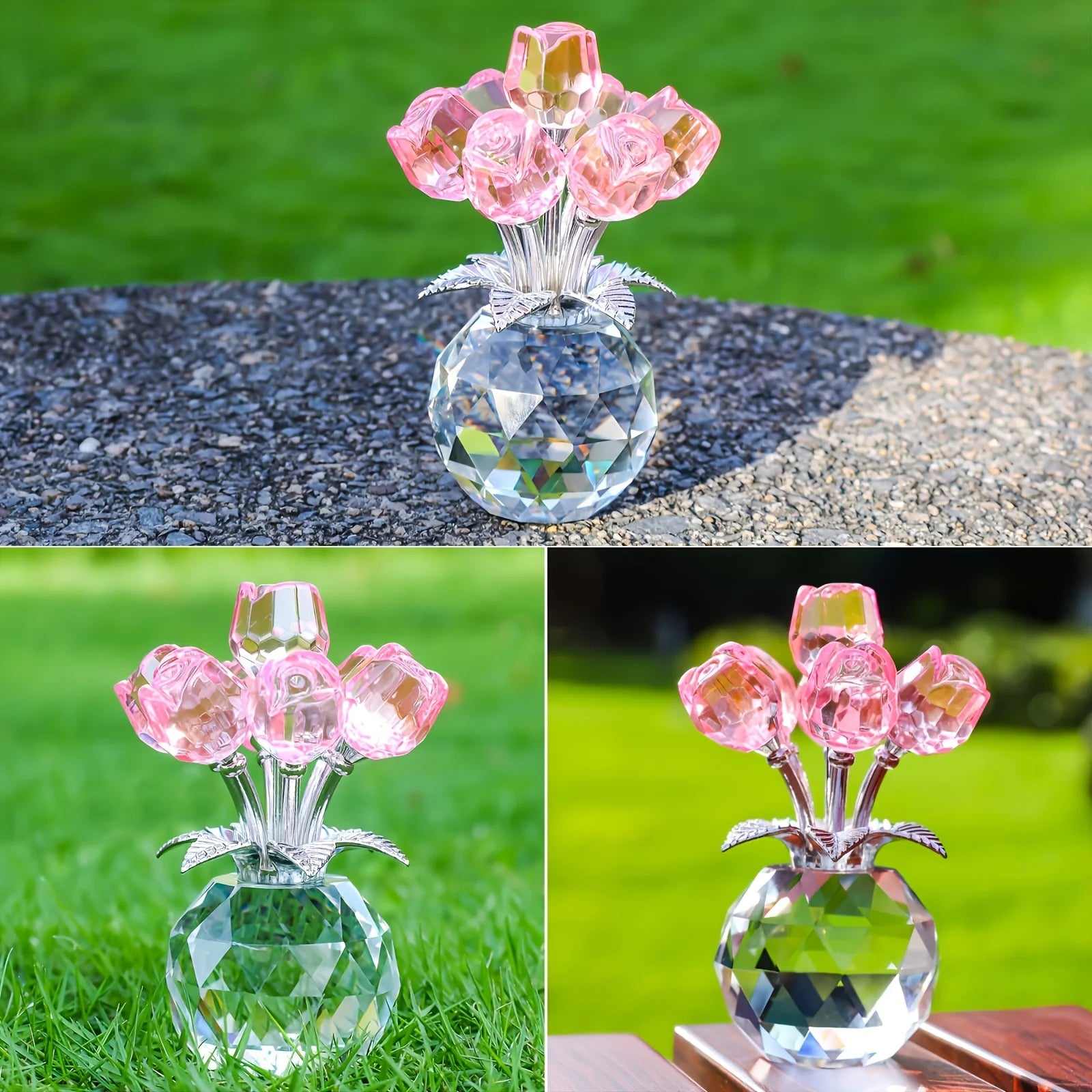 Colourful Rose Bouquet - For Anniversary, Mother's Day, Valentine's Day Crystal Rose Bouquet - Eternal Rose Decorative Gift