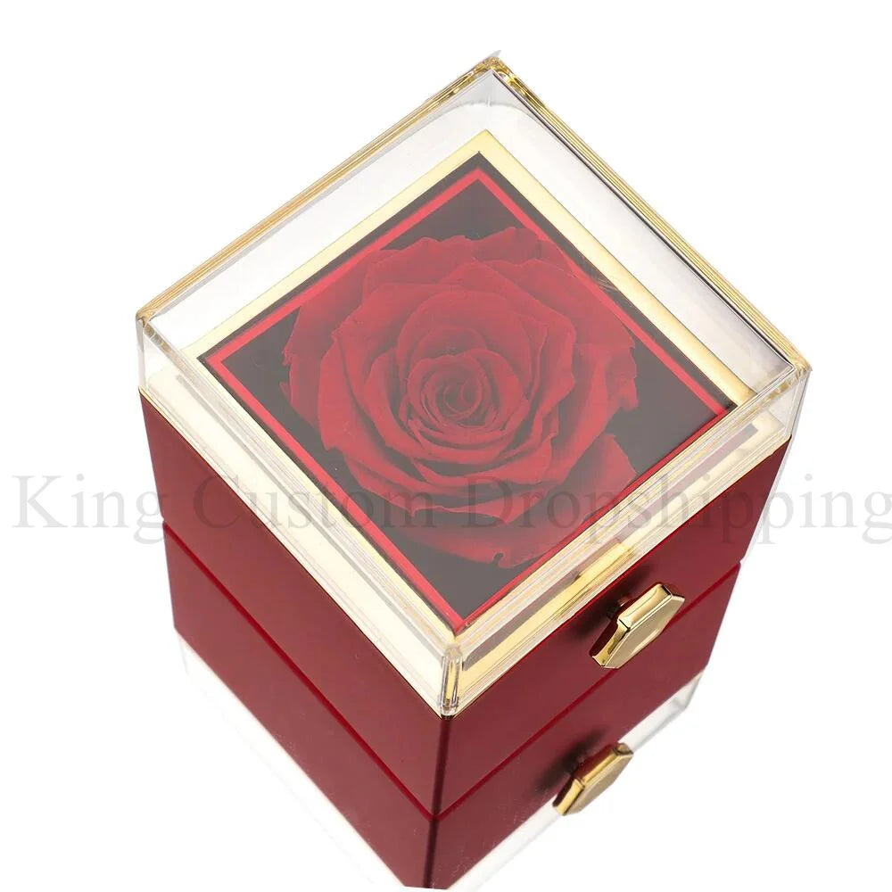 2025 New Eternal Real Rose Rotating box Double Heart Custom Engraved Name Steel Necklace for Valentines Birthday Jewelry Gift