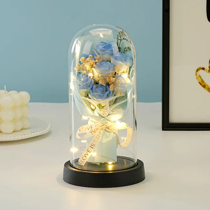 Wedding Birthday Valentine Day Gift Eternal Rose Flower Colorful Luminous Ornament for Women Mom Girlfriend Wife Home Decoration