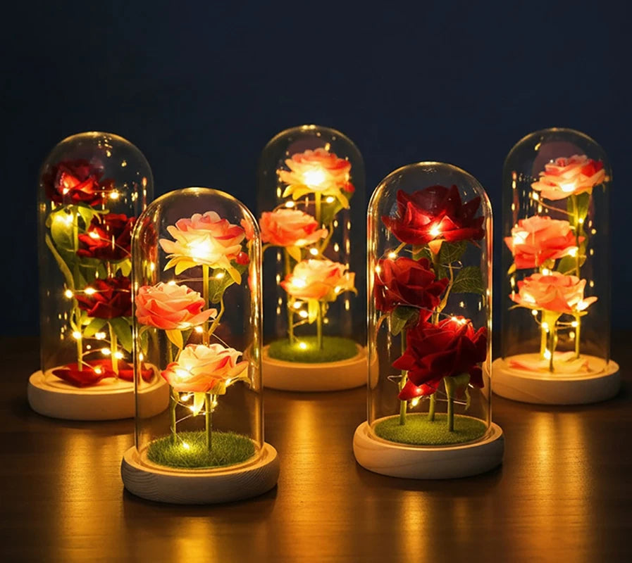 LED Artificial Flower Eternal Rose Ornaments Valentines Day Gifts Simulation Rose Flowers Wedding Party Decor Christmas Gifts