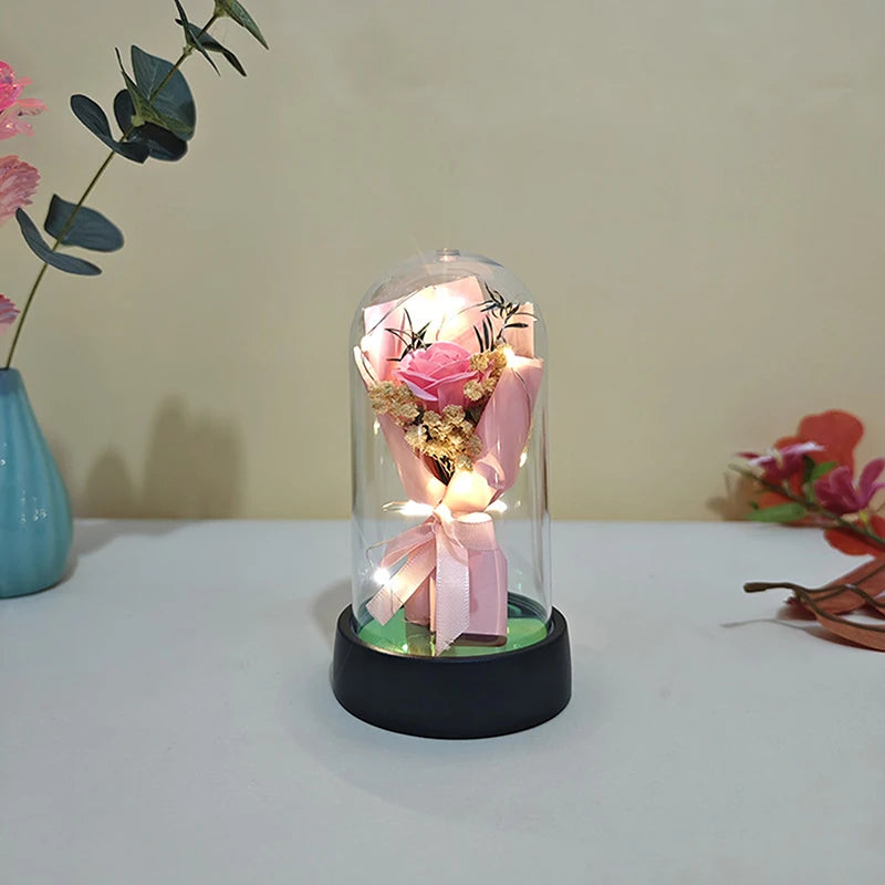 Valentine's Day Gift Eternal Rose LED Light Send Girlfriend Soap Flower Acrylic Set Transparent Rose Holiday Party Gift