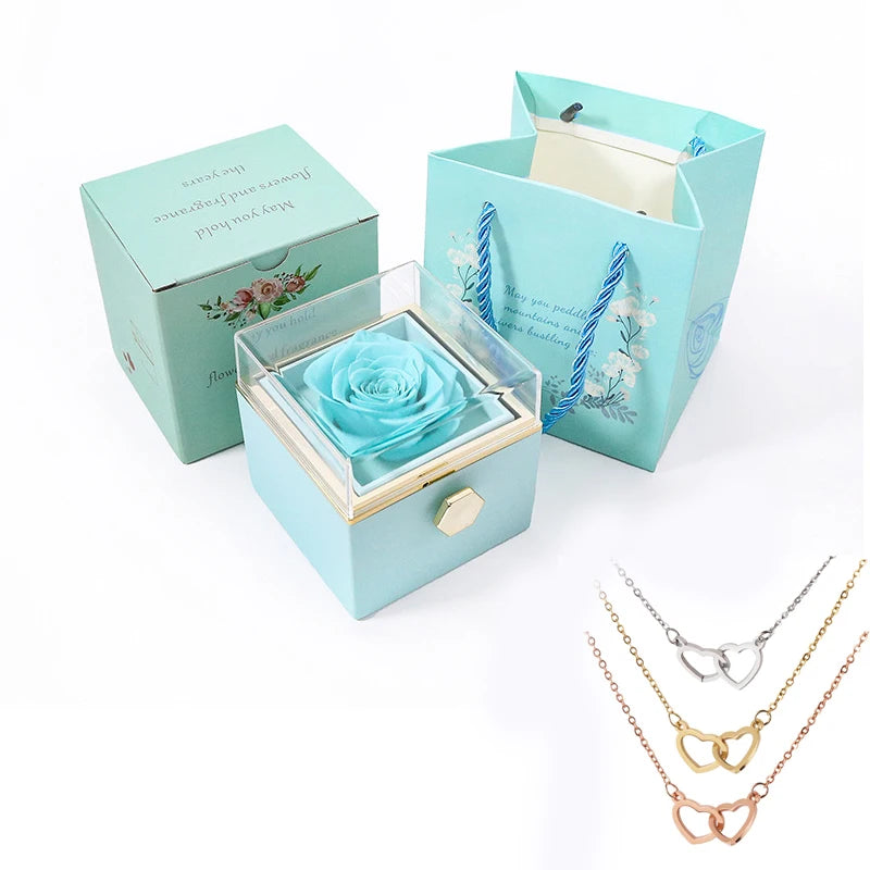Eternal Rose Box -Heart Necklace & Soap Flower Gift Box Customize Heart Name Necklace Valentine's Day Gift for Women For Mom