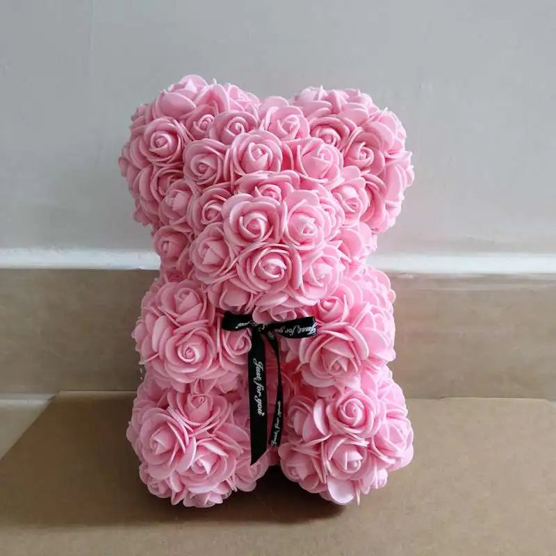 25cm Eternal Rose Bear with Gift Valentine's Day Gift Rose Embracing Bear Imitation Rose Bear Birthday Gift