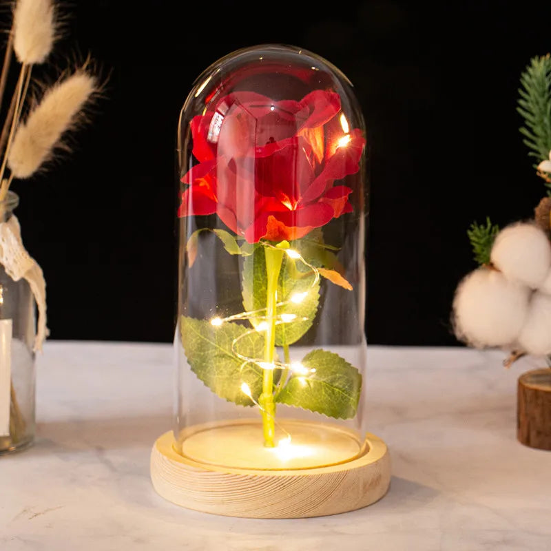 Creative Eternal Rose Glass Cover Ornament  LED Light Simulation  Flower  Mother's Day Valentine's Day Gift Anniversary Blessing
