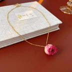 French Elegant Eternal Rose Flower Pendant Necklace Earrings Jewelry Set Women's Fashion Statement Party Ladies Girls Jewelry
