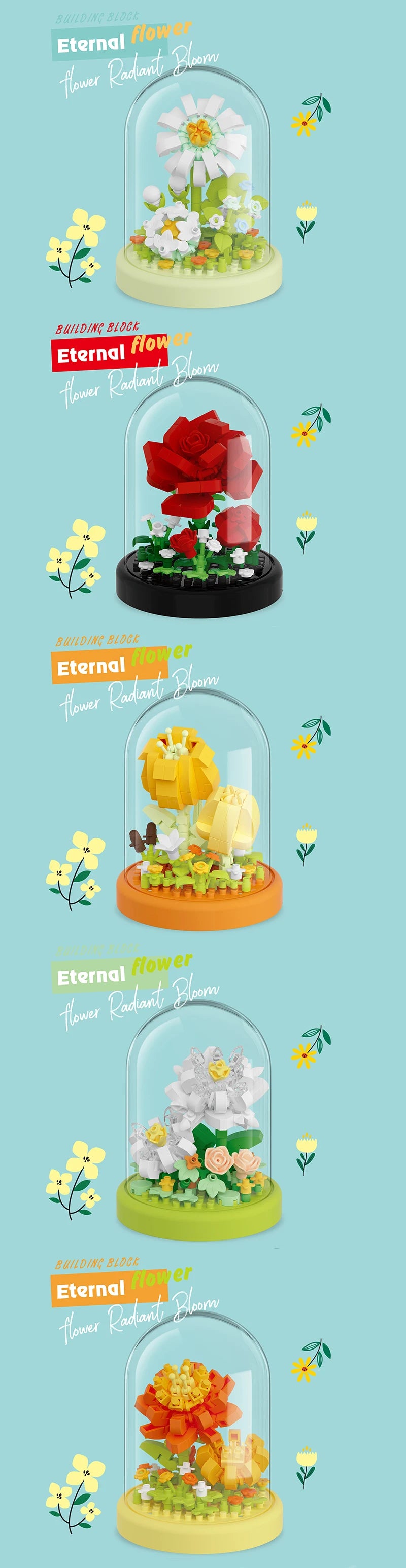 Eternal Bouquet Flower Assembly Blocks Children's Toy Mini Brick Particle Girl Series Rose Bundle Valentine's Day Birthday Gift