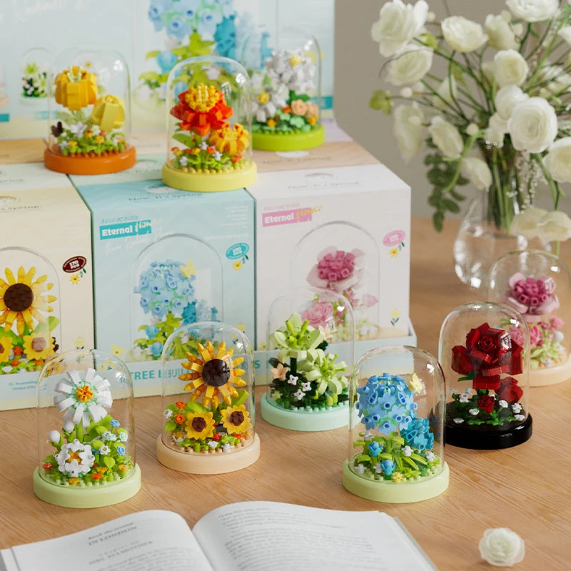 Eternal Bouquet Flower Assembly Blocks Children's Toy Mini Brick Particle Girl Series Rose Bundle Valentine's Day Birthday Gift