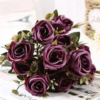 Retro Artificial Roses Bouquet Elegance Bridal Wedding Realistic Roses Flowers Floral Arrangement Ornaments Home Decoration