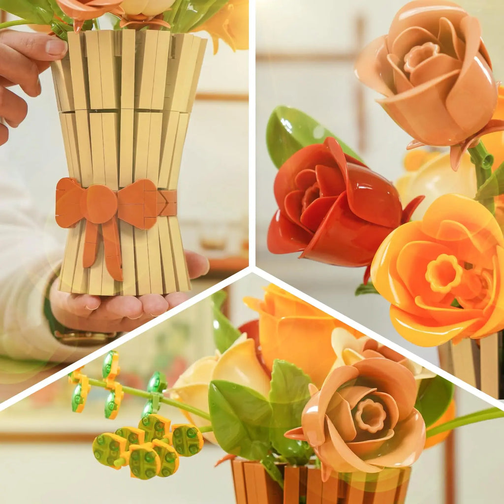 Ramo Floral de Bloques de Construcción — 868 piezas, Jarrón DIY, Regalo San Valentín