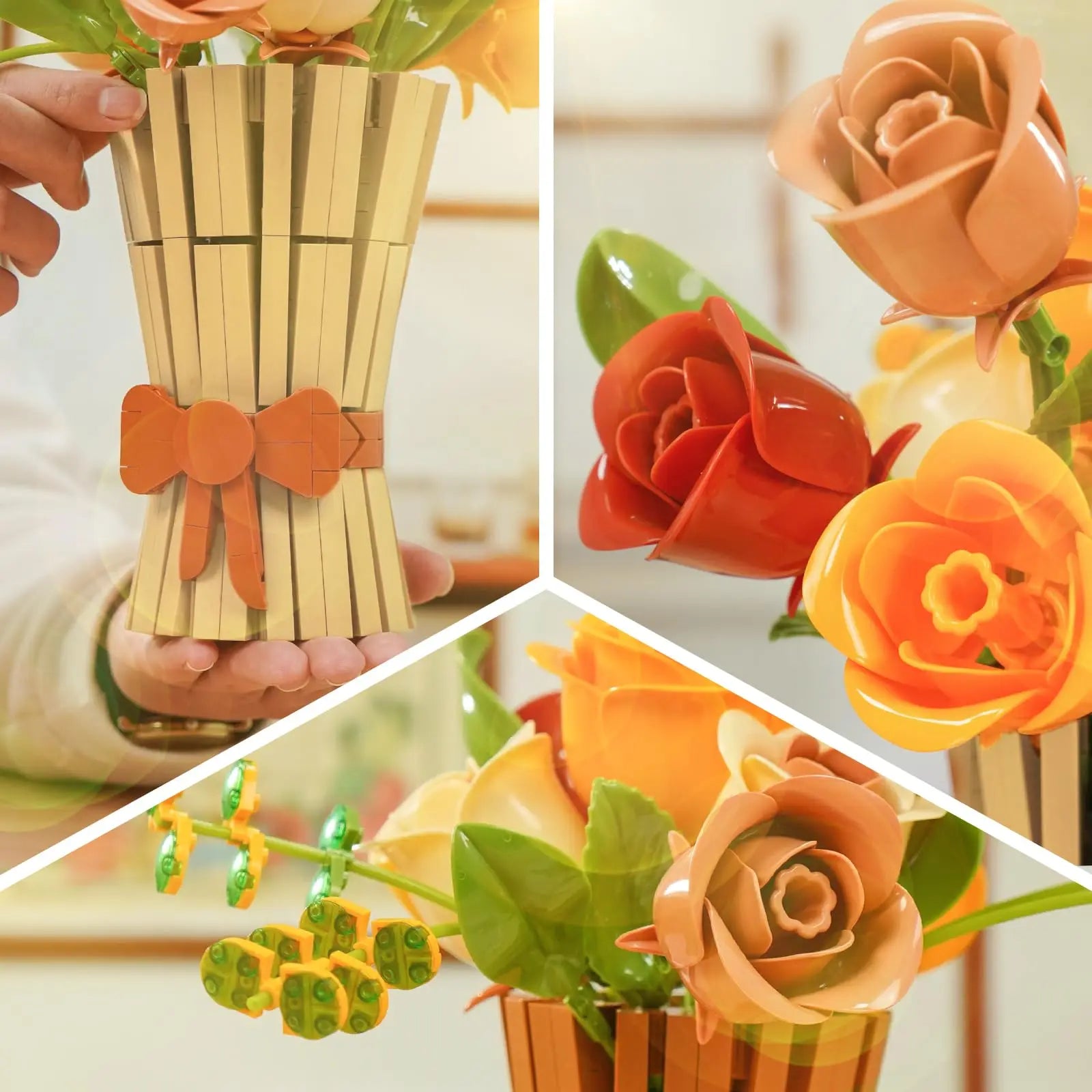 Ramo Floral de Bloques de Construcción — 868 piezas, Jarrón DIY, Regalo San Valentín