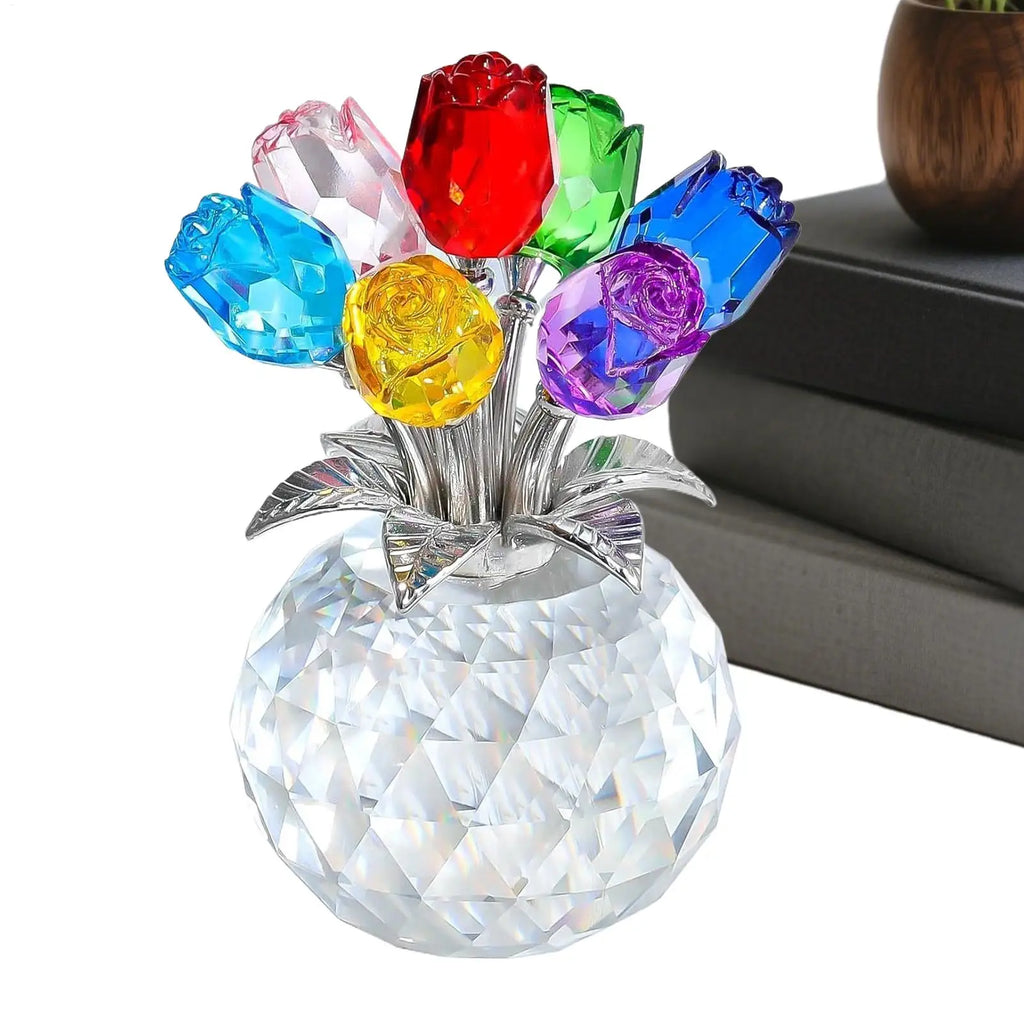Crystal Gemstone Rose Flower Colourful Rose Bouquet Eternal Ornament Gift Figurine Decor Rose For Anniversary Valentines Gifts